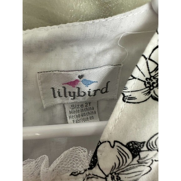 Lilybird Girls Lined Ruffle‎ Dress Size 2t Black White Floral Pink Belt - Picture 2 of 5